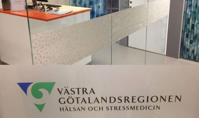 Foliering av glas västragötalandsregion logotyp